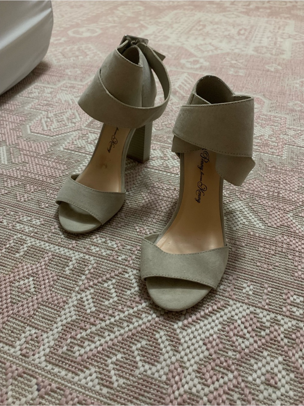 Penny Loves Kenny Taupe Suede Ankle-Strap Block Heels